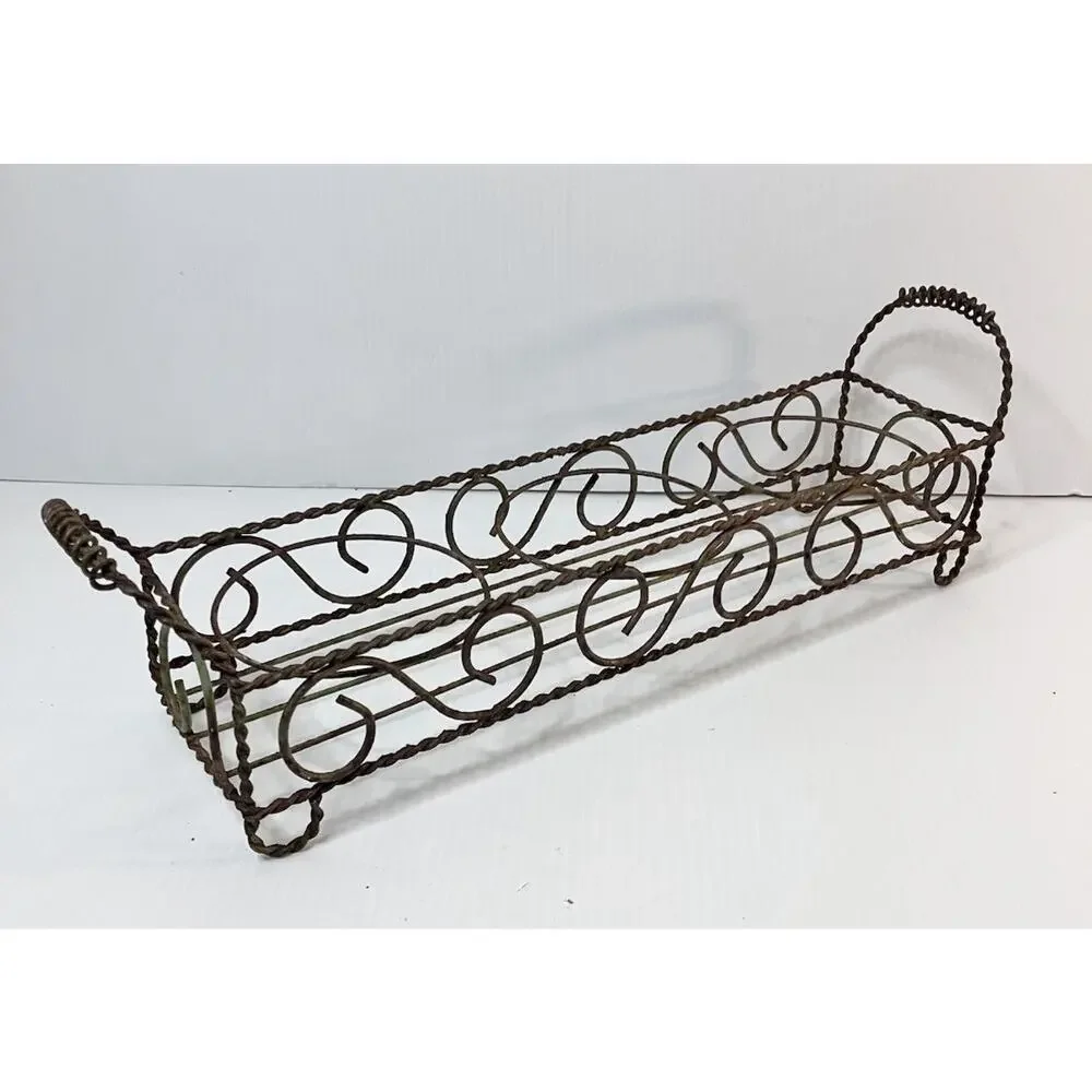Antique French Metal Wire Table Planter 3 Pot Twisted Curly Iron Stand Holder